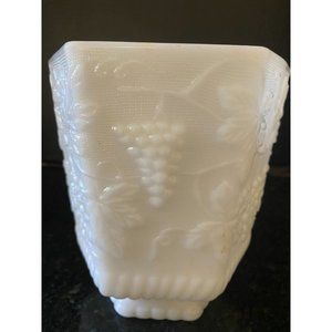 Fire King, Anchor Hocking Milk Glass 7" Grape and Leaf Vase, Vintage